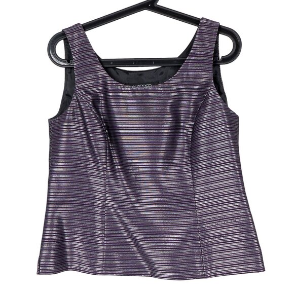 Kasper Blazer Jacket Tank Set 6 Women Purple Silver Striped Career Metallic - Picture 6 of 9